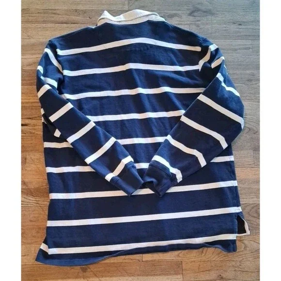 Vintage Polo Ralph Lauren Shirt Mens Large Rugby Long Sleeve Navy Striped - Picture 5 of 7